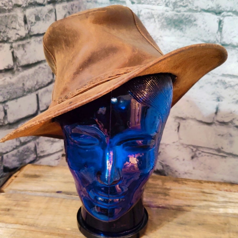 Vintage leather safari hat braid band artisan handmade Autumn cosplay unisex